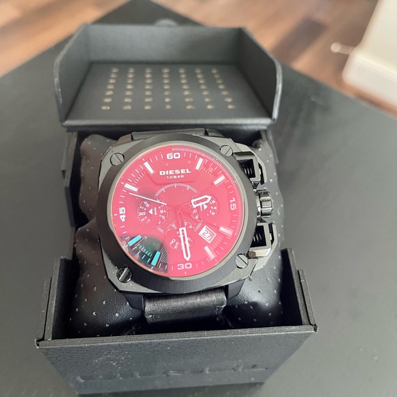 DIESEL BAMF DZ7448 BLACK LEATHER STRAP IRIDESCENT CHRONOGRAPH MEN'S WATCH - Picture 6 of 7